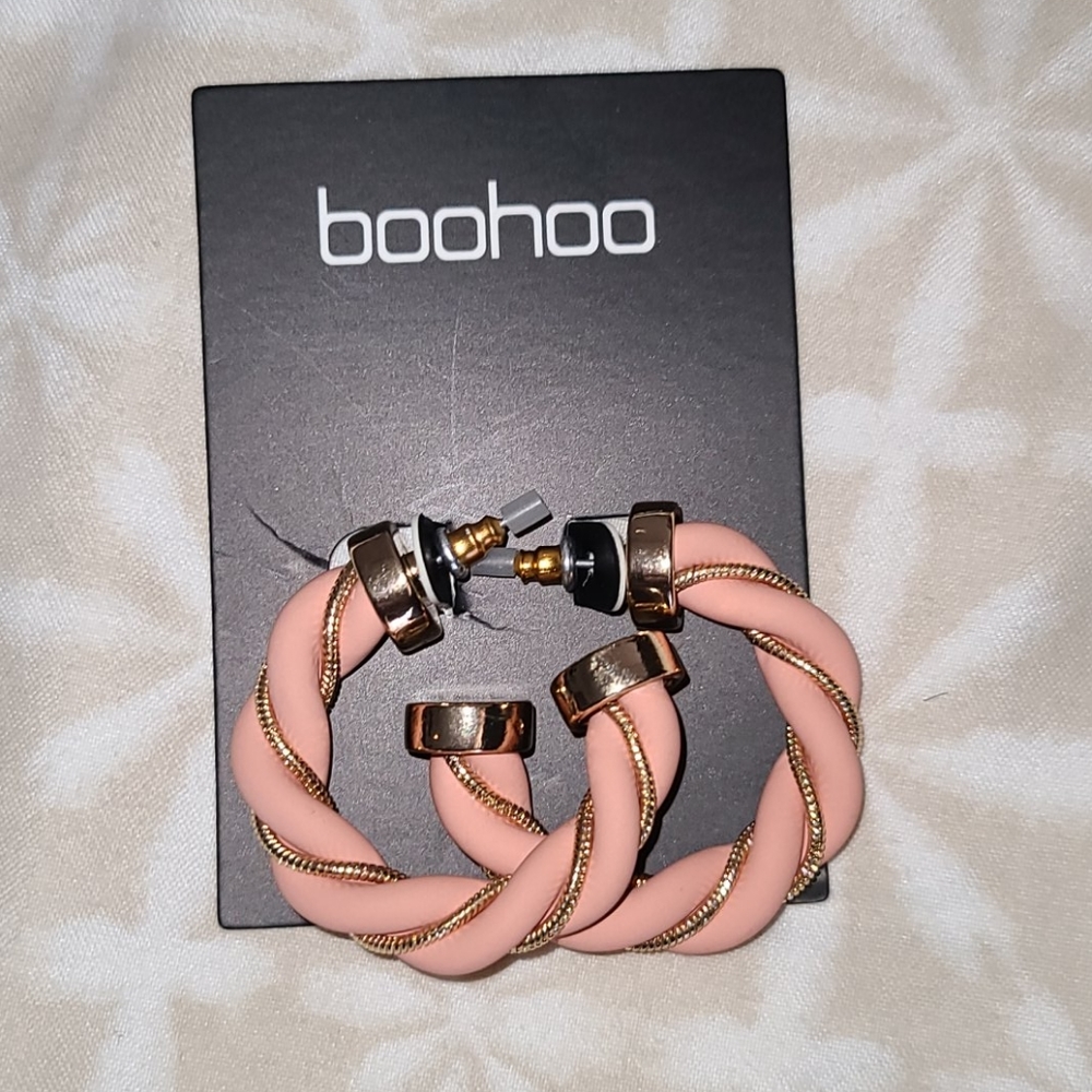 Boohoo Earrings Twist Chain Fabric Hoops *NWT*